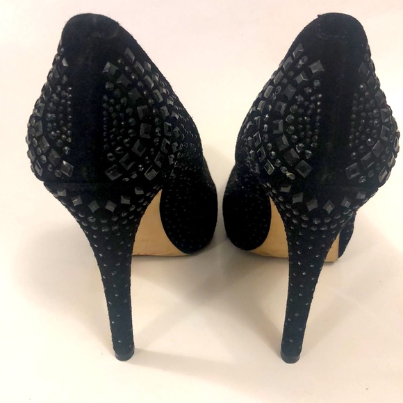 BCBG 7.5 Black High heel Platform Pump Suede metallic Studs Excellent Condition - Picture 5 of 10